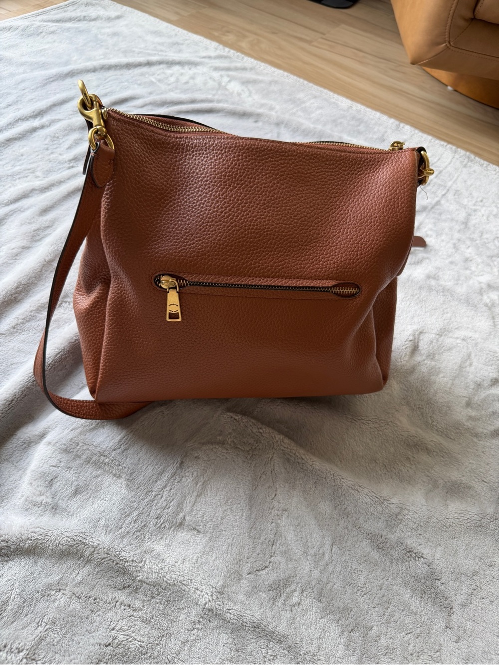 Coach Pebbled Leather Shoulder Bag in Cognac Brown with Gold Hardware